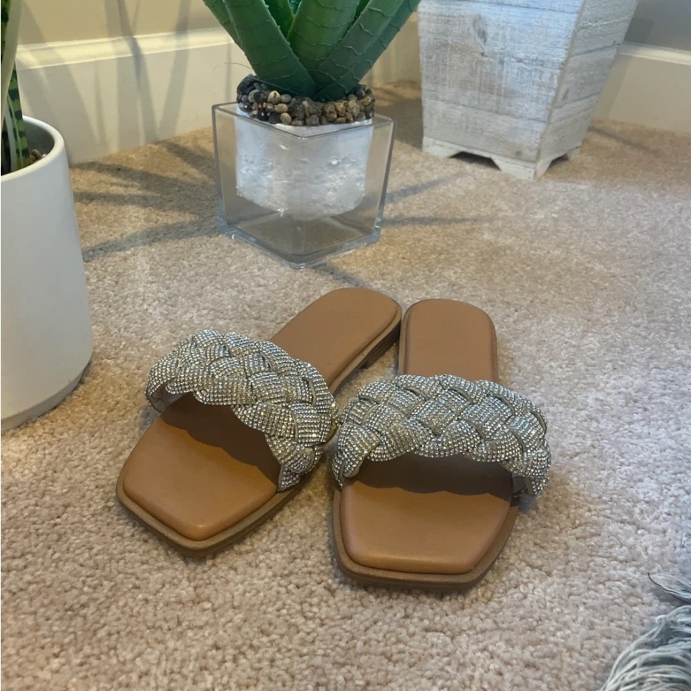 Sincerely Jules Silver and Tan Braided Sandals